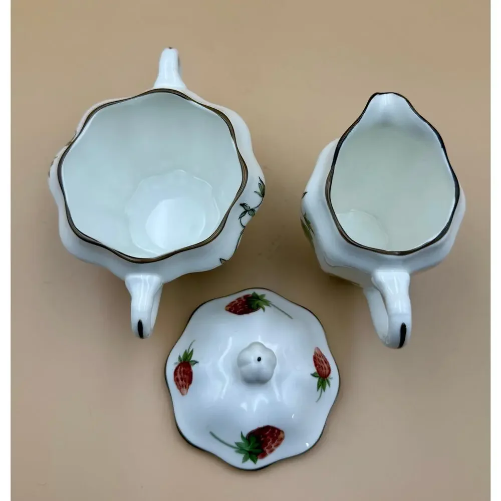 Coalport Strawberry Creamer & Covered Sugar Bowl Set Bone China England